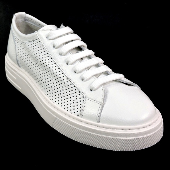 ALBERTO CICCIOLI 🇮🇹 MEN'S WHITE SOFT LEATHER COMFORT SUMMER SNEAKERS - Picture 1 of 7